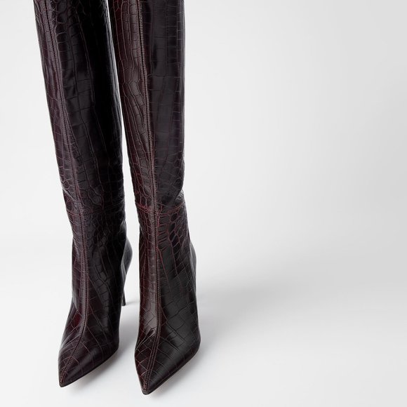 ZARA 100% LEATHER ANIMAL PRINT KNEE HIGH STILETTO BOOTS NEW & TAGS US 6.5 EUR 37 - Picture 3 of 7